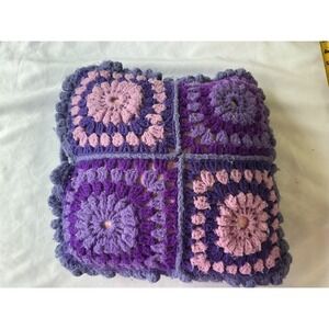 Handmade Crochet Granny Square Throw Pillow Purple Lavender Floral 12x12 Boho